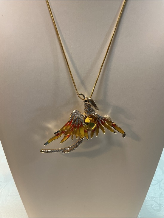 Fiery Phoenix Bird Brooch Pendant Jewelry - Fiery Phoenix Bird Convertible Gold Tone Convertible Brooch Pin